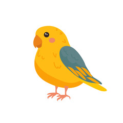 Budgerigar parrot in cartoon simple flat style. Cute yellow green bird isolated on white background.