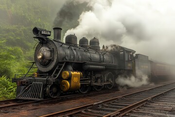 Fototapeta premium Photorealistic side view of a vintage steam locomotive