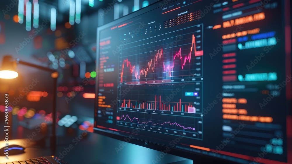Poster Performance analytics on a screen, such as a graph showing upward growth or metrics being tracked. represents the ongoing process. Generative AI.