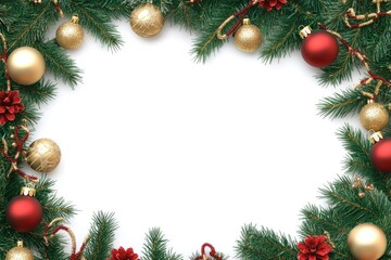 christmas frame with branches and balls