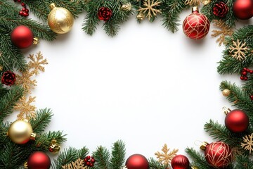 christmas frame with fir branches and decorations