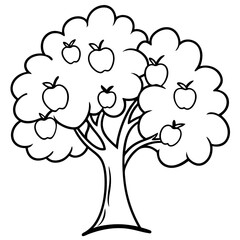 Fototapeta premium apple tree outline coloring book page line art drawing