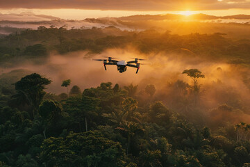Fototapeta premium Drone flying in the sky over nature during observation