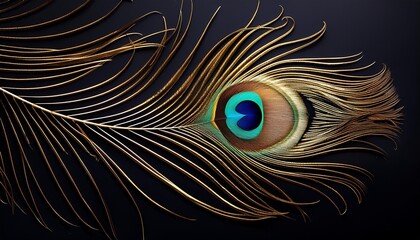 Elegant gold peacock feather emblem