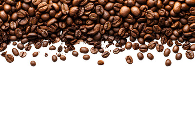 Top view of coffee beans isolated on transparent background