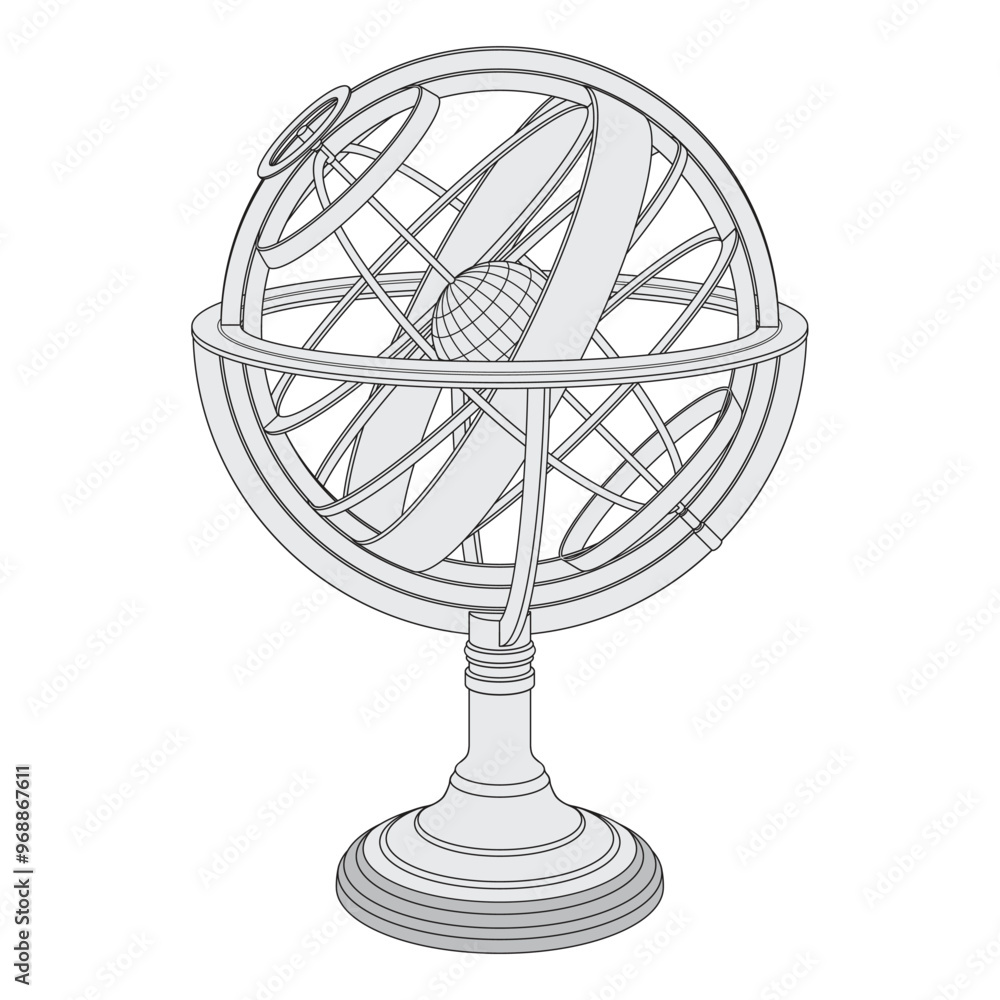 Poster armillary sphere on a stand. model of the earth in space. object isolated on white background.
