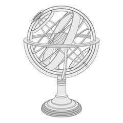 Obraz premium Armillary sphere on a stand. Model of the earth in space. Object isolated on white background.