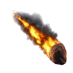 realistic large comet meteorites burns isolated on transparent background.