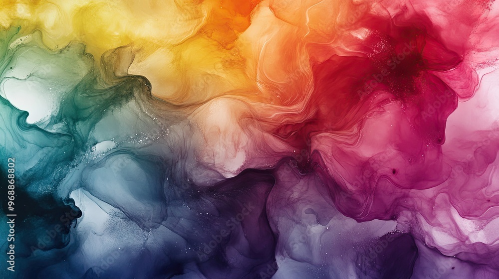 Poster abstract alcohol ink mix, showcasing different colors swirling and blending seamlessly, creating a m