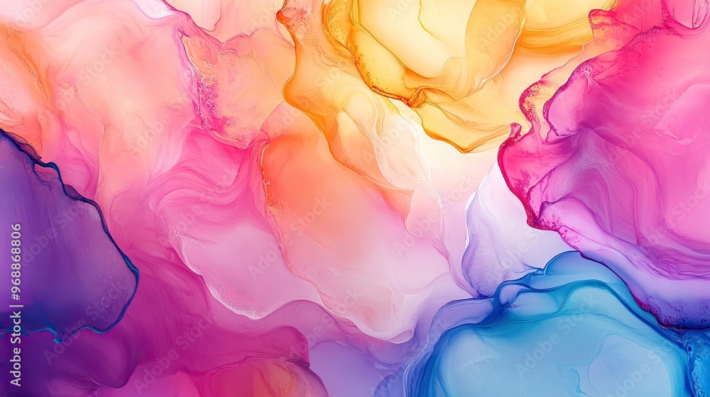 Poster abstract alcohol ink mix, showcasing different colors swirling and blending seamlessly, creating a m