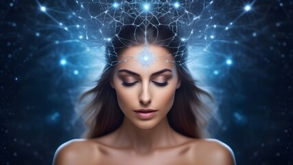 A girl in a named state of meditation, astral travel, lucid dream. Alpha, theta waves.