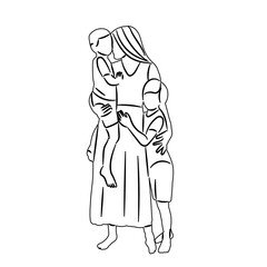 sketch mom and kids on white background vector