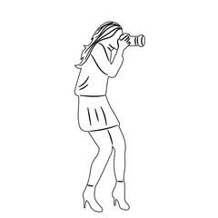 sketch woman taking pictures on white background vector