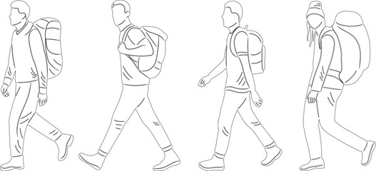 sketch people travelers walking on white background vector