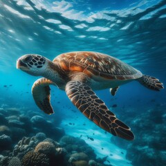 Fototapeta premium Majestic Turtle in Coral Paradise