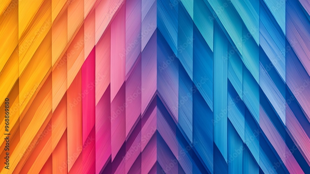 Poster colorful abstract geometric pattern with vibrant diagonal lines and gradient hues, digital art conce