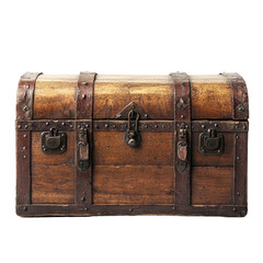 vintage antique classic wooden trunk isolated on transparent background
