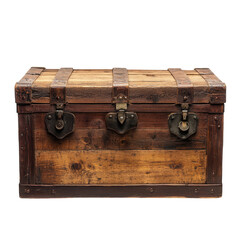 vintage antique classic wooden trunk isolated on transparent background