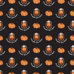 Autumn Beverage Pumpkin Spiced Latte Love Pattern. Perfect for enhancing home decor textiles, creating festive apparel, or crafting unique accessories for the fall season.