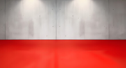 Obraz premium Präsentationsraum mit rotem Boden und Beton Wand