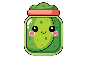 Kawaii Pickles in a Jar- Cute and Fun Drawing with white background.