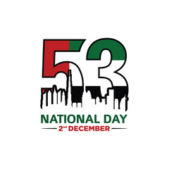 53 National Day of United Arab Emirates. Text Arabic Translation: Our National Day. December 2. Vector Logo. 