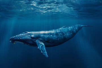 Fototapeta premium Fantastically beautiful majestic huge whale in ocean