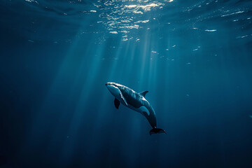Fototapeta premium Fantastically beautiful majestic huge whale in ocean
