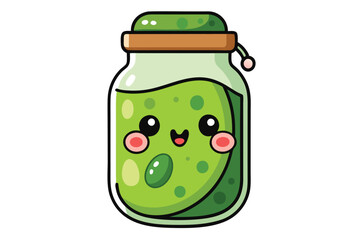 Kawaii Pickles in a Jar- Cute and Fun Drawing with white background.