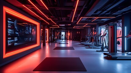 42. A high-tech gym with virtual workout screens and innovative fitness equipment