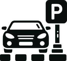 Monochrome Cosmonaut Car Parking Logo Icon black color For Emblems, Badges And Levels Vector Illustration