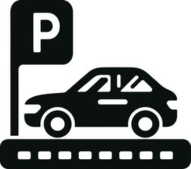 Monochrome Cosmonaut Car Parking Logo Icon black color For Emblems, Badges And Levels Vector Illustration