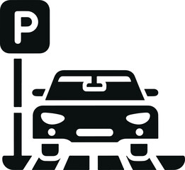 Monochrome Cosmonaut Car Parking Logo Icon black color For Emblems, Badges And Levels Vector Illustration