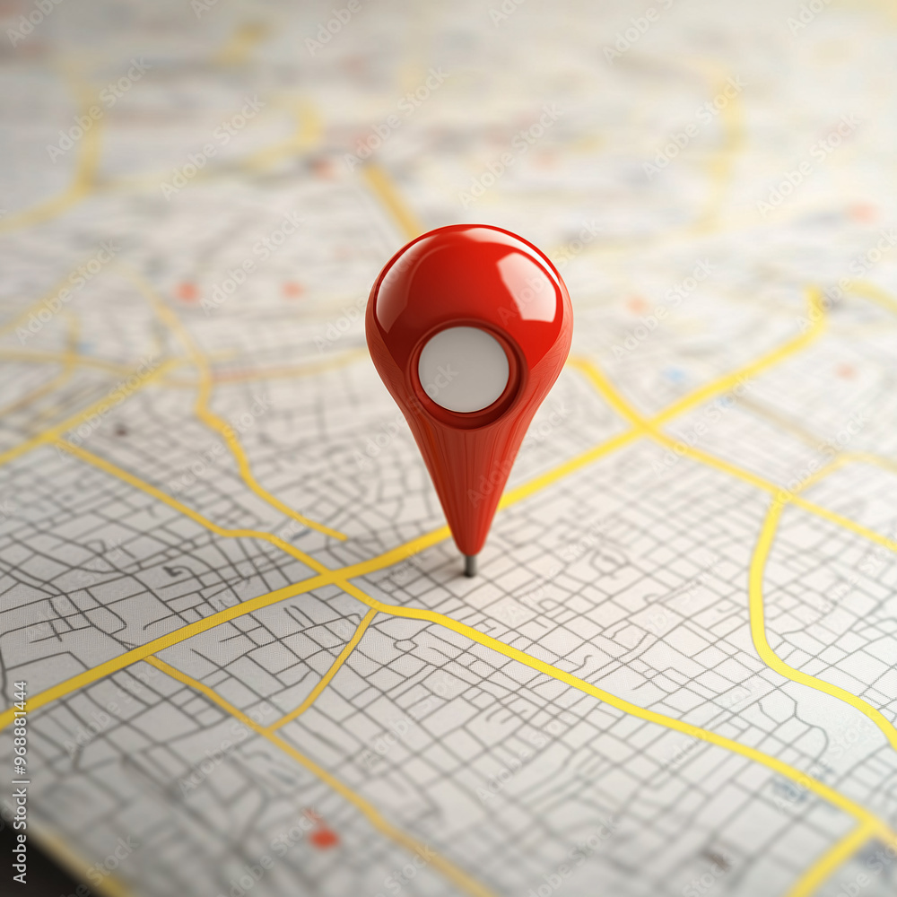 Wall mural red pin pointing location showing travel destination on map