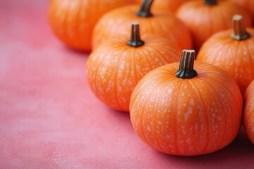 Obraz premium Happy Thanksgiving day, autumn mini pumpkins on pink background