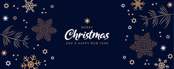 merry christmas greeting card with snowflake fir branches star decoration vector illustration © krissikunterbunt