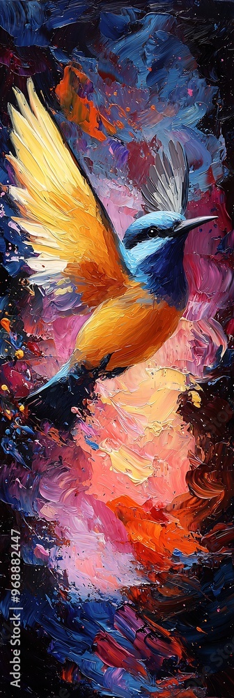 Canvas Prints semiabstract bird soaring through the sky with its wings transforming into waves of color representi