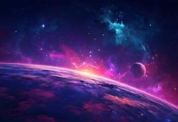 A clear night sky filled with shimmering stars over a dark blue atmospheric backdrop