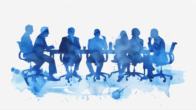 Group of business people having round table discussion. Board of directors corporate structure governance on white background. Departmentalization, collaborative discussion, productivity