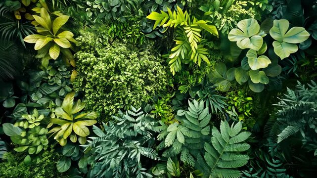 Exploring a vibrant green wall filled with diverse tropical plants in a lush indoor garden