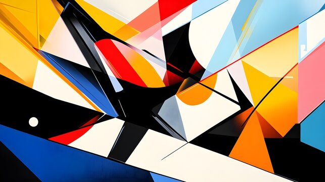 Geometric abstract design with bold shapes and bright, contrasting colors creating a modern, edgy look.