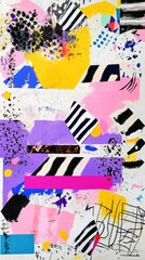 Obraz premium Abstract geometric shapes collage and patterns in vibrant colors. Contemporary art painting