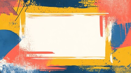 Abstract Artistic Frame with Orange, Yellow, and Blue Paint Strokes