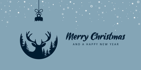 christmas greeting card with decorative deer ball vector illustration