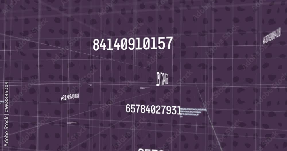 Poster animation of numbers and data processing over dark background