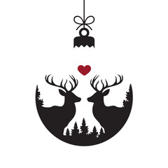 hanging christmas ball with deer decoration vector illustration