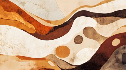 Obraz premium Organic abstract shapes in earthy tones blending together to create a natural, calming feel.
