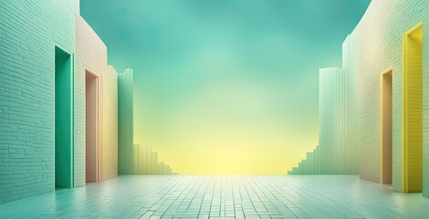 Colorful Architectural Abstract, Minimalist Geometric Design, Futuristic Urban Landscape on grainy gradient colorful with copy space for any design