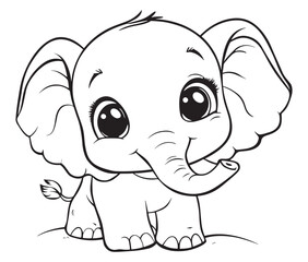 Elephant cartoon page cute animals vector illustration 