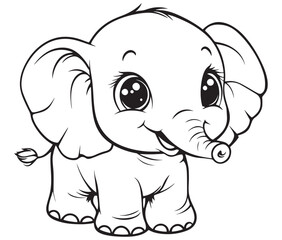 Elephant cartoon page cute animals vector illustration 